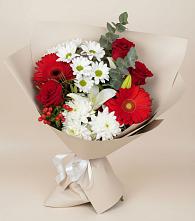 Букет цветов из:  Розы, Хризантемы, Герберы и Лилии в Моздоке