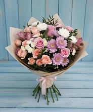 Букет цветов из:  Хризантемы, Розы и Альстромерии в Моздоке